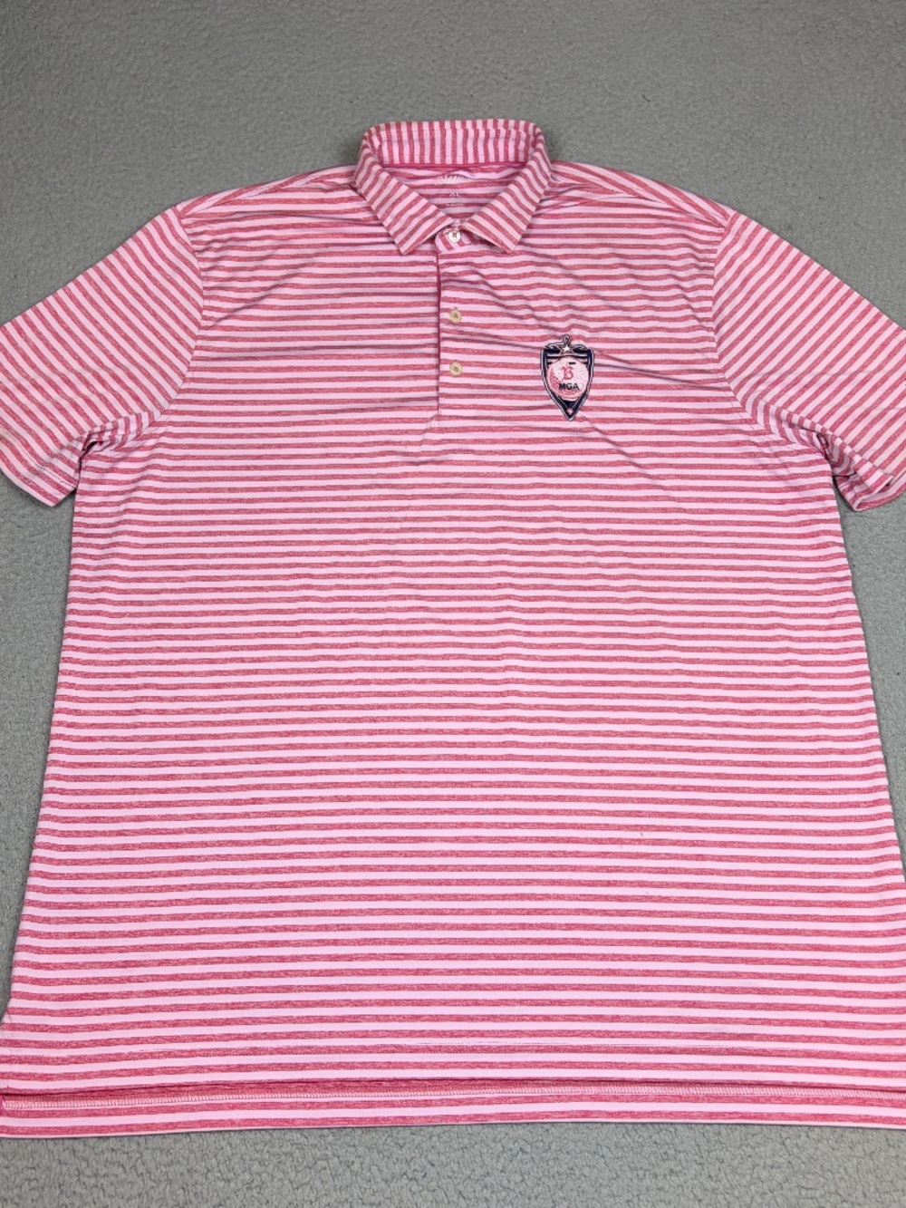 Johnnie- O Polo Mens Size XL PinkStripe Stretch Performance Wear Golf